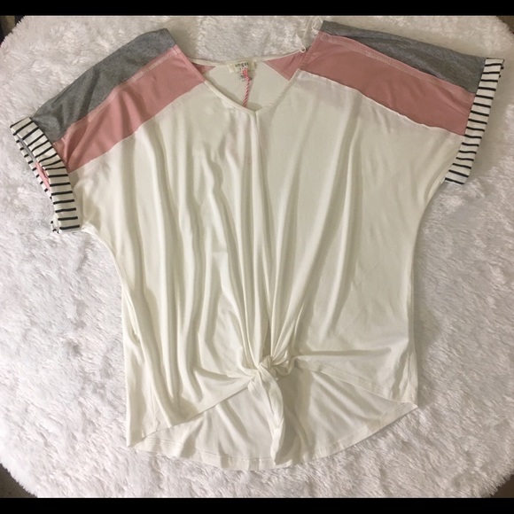 NWT Umgee Color Block Knot Short Sleeve Top - Picture 6 of 6